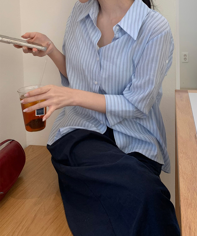 ストライプロールアップシャツ SORA