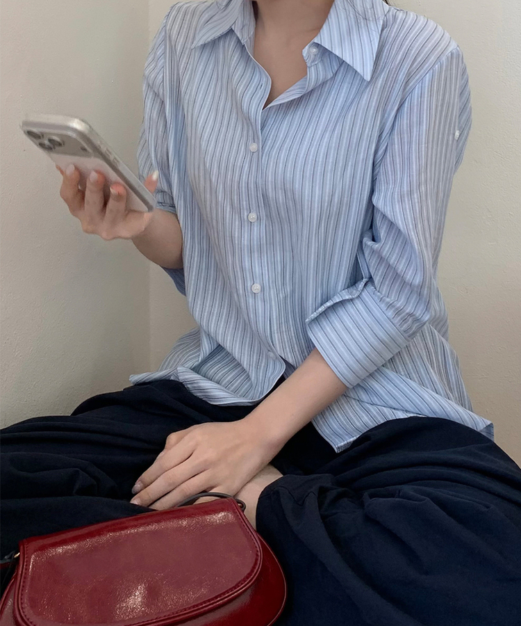 ストライプロールアップシャツ SORA