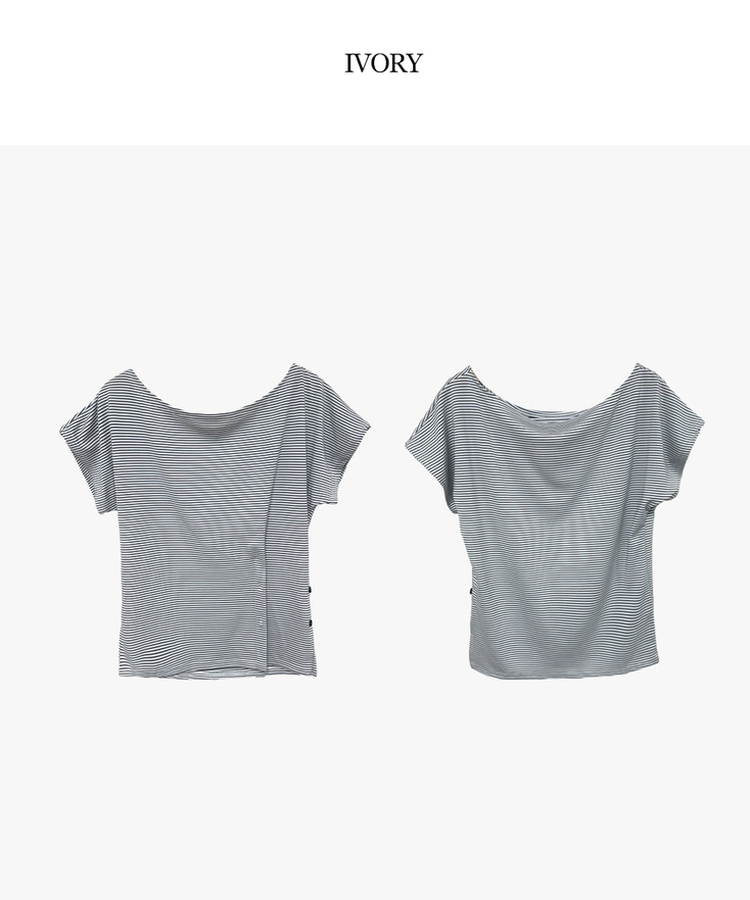 サイドボタンボーダーTシャツ