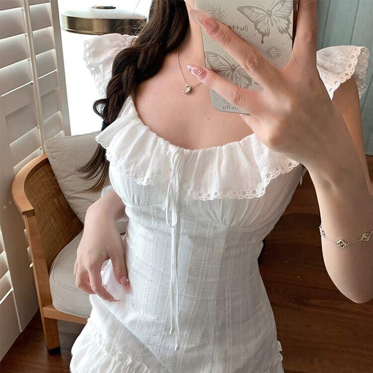 ホワイトレース スリムフィット ワンピース WHITE