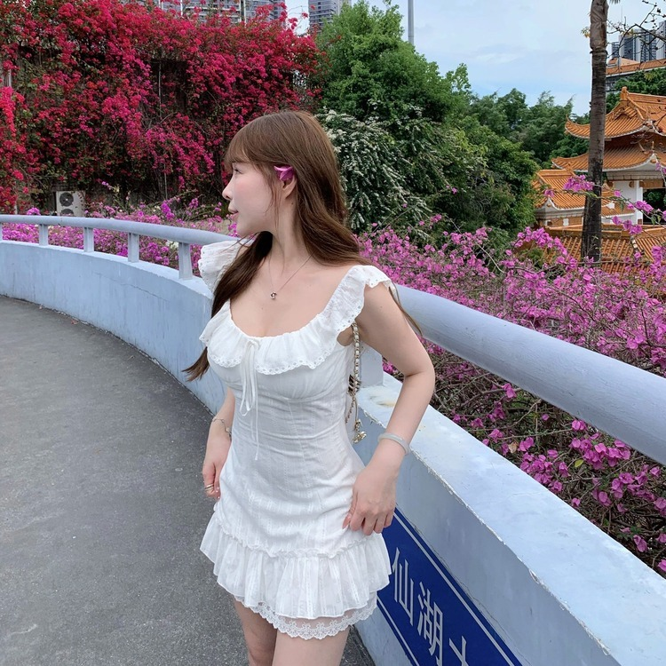 ホワイトレース スリムフィット ワンピース WHITE