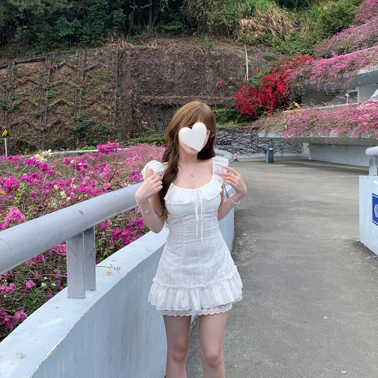 ホワイトレース スリムフィット ワンピース WHITE