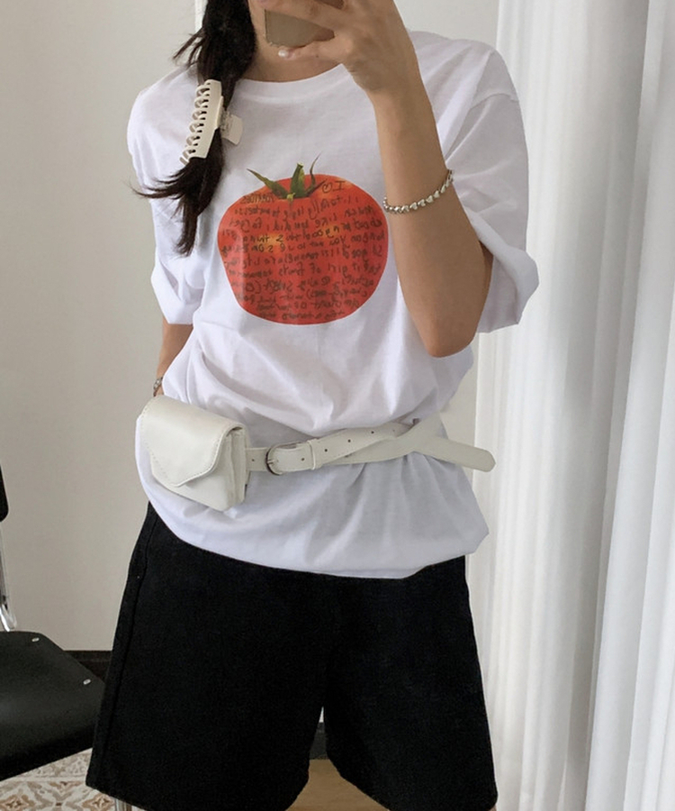 トマトプリントオーバーサイズ半袖Tシャツ WHITE
