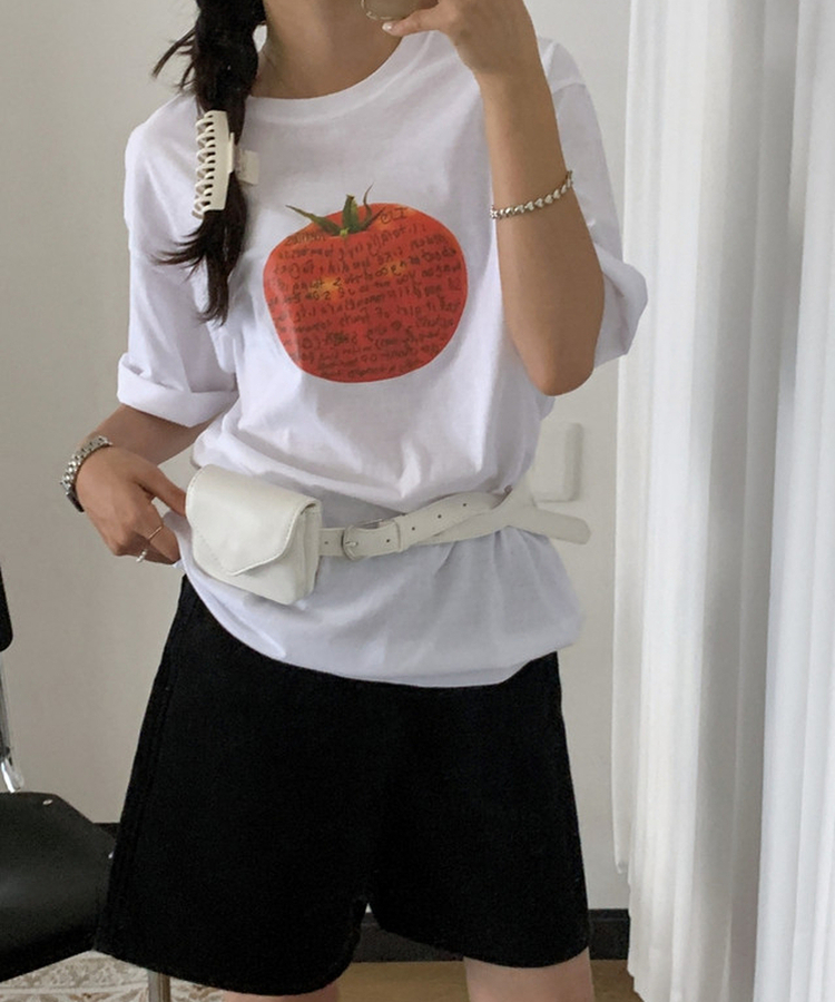 トマトプリントオーバーサイズ半袖Tシャツ WHITE