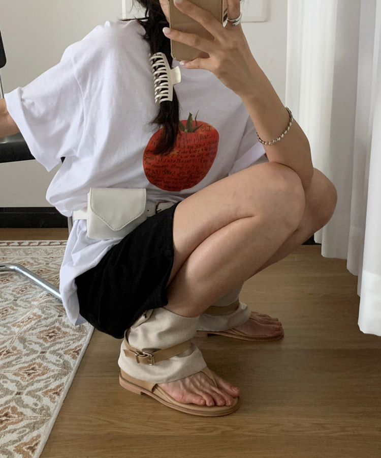 トマトプリントオーバーサイズ半袖Tシャツ WHITE