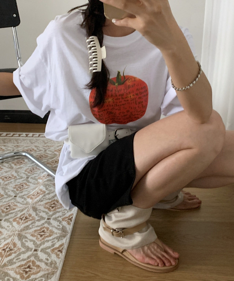 トマトプリントオーバーサイズ半袖Tシャツ WHITE