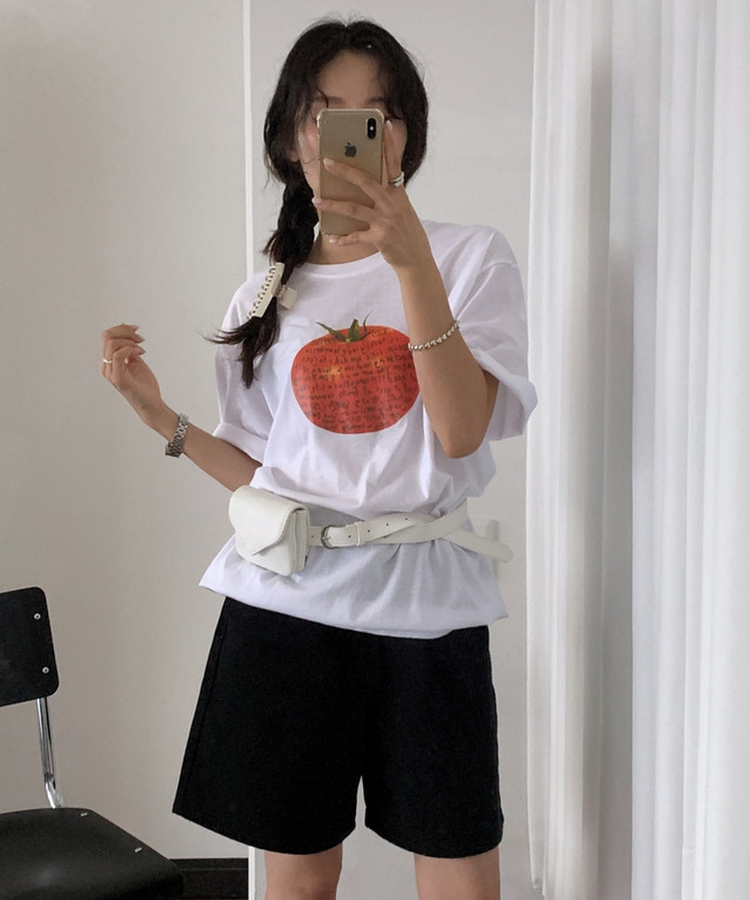 トマトプリントオーバーサイズ半袖Tシャツ WHITE