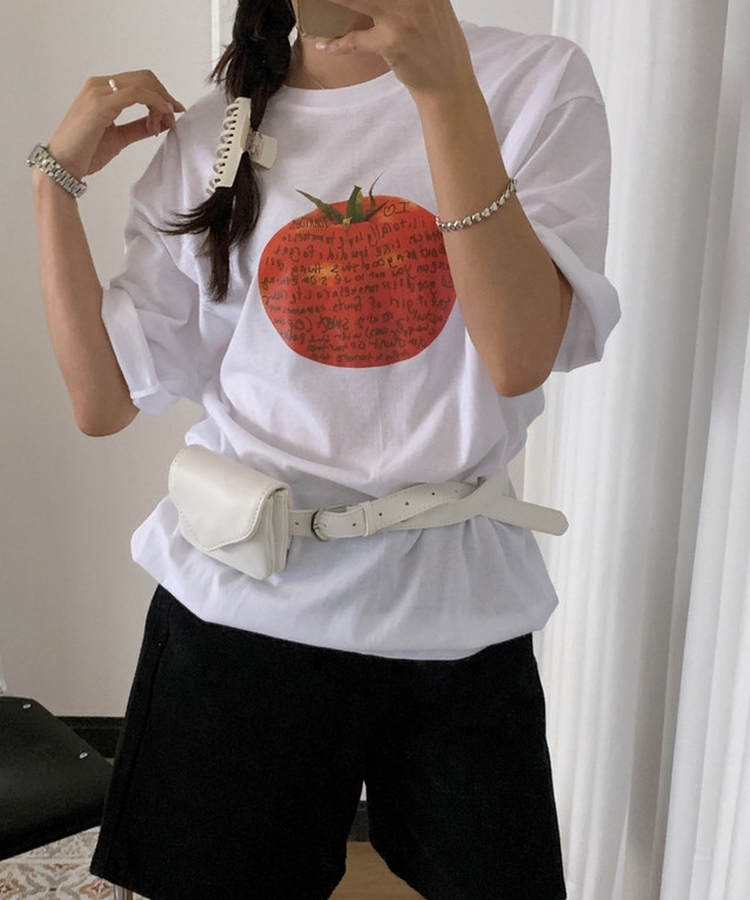 トマトプリントオーバーサイズ半袖Tシャツ WHITE