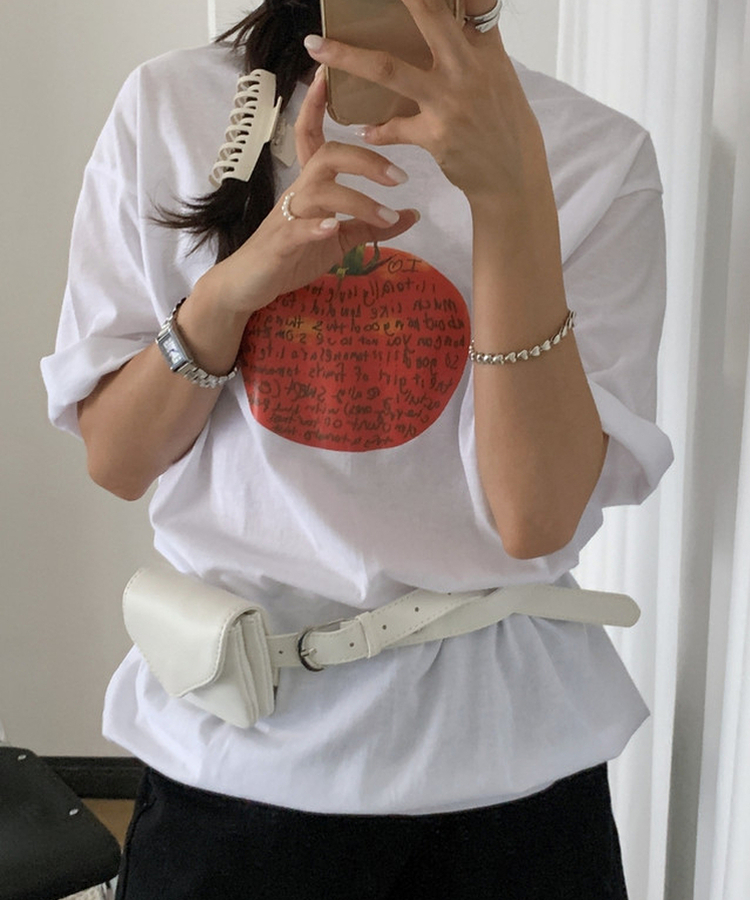 トマトプリントオーバーサイズ半袖Tシャツ WHITE
