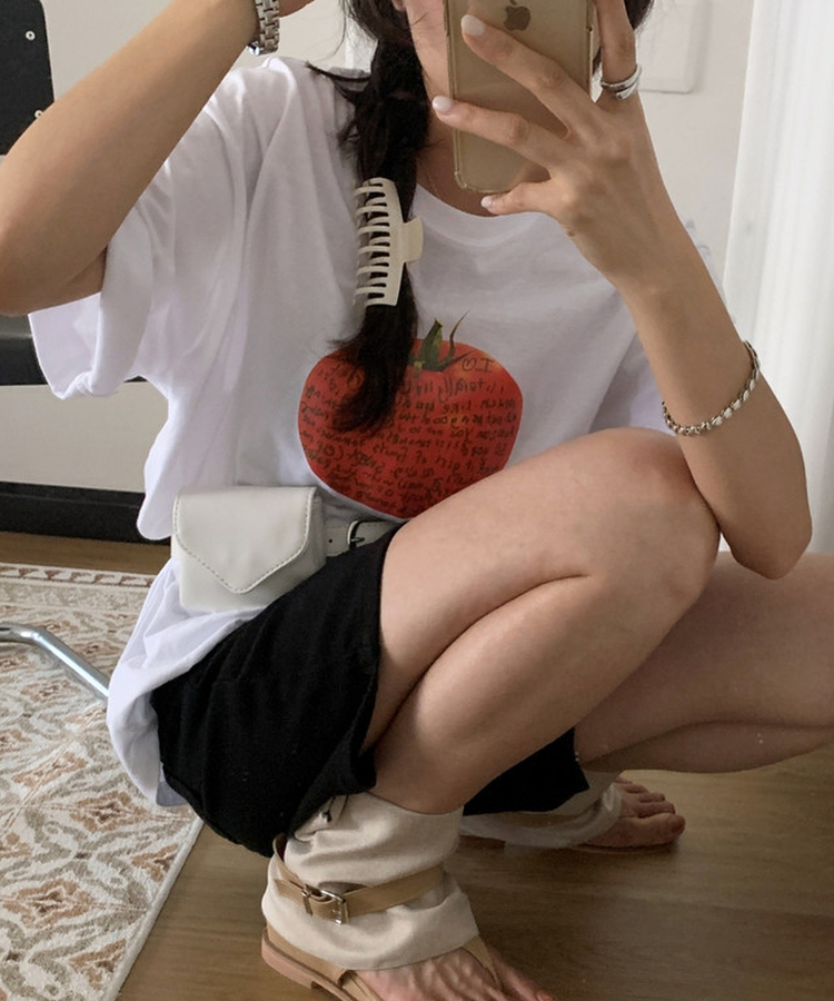 トマトプリントオーバーサイズ半袖Tシャツ WHITE