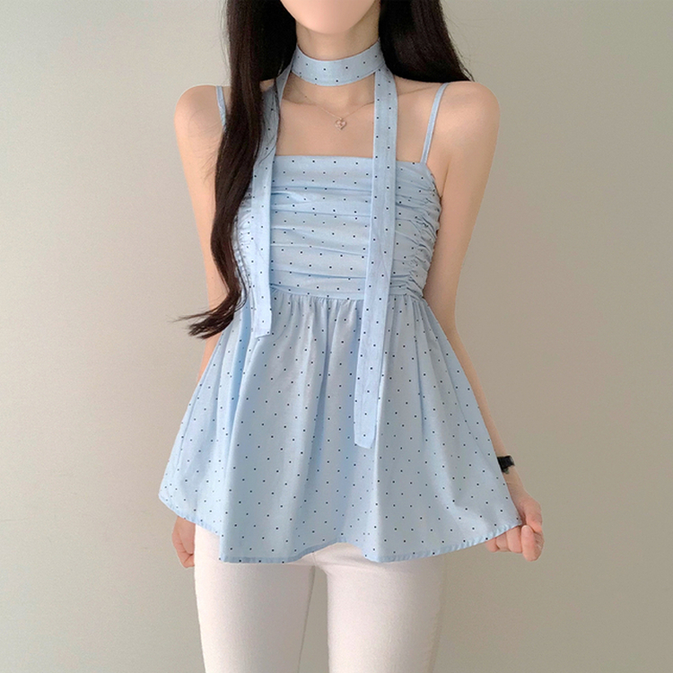 【マフラー付き】ドットキャミソールブラウス SKY BLUE