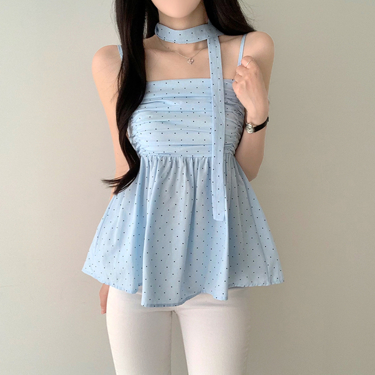 【マフラー付き】ドットキャミソールブラウス SKY BLUE