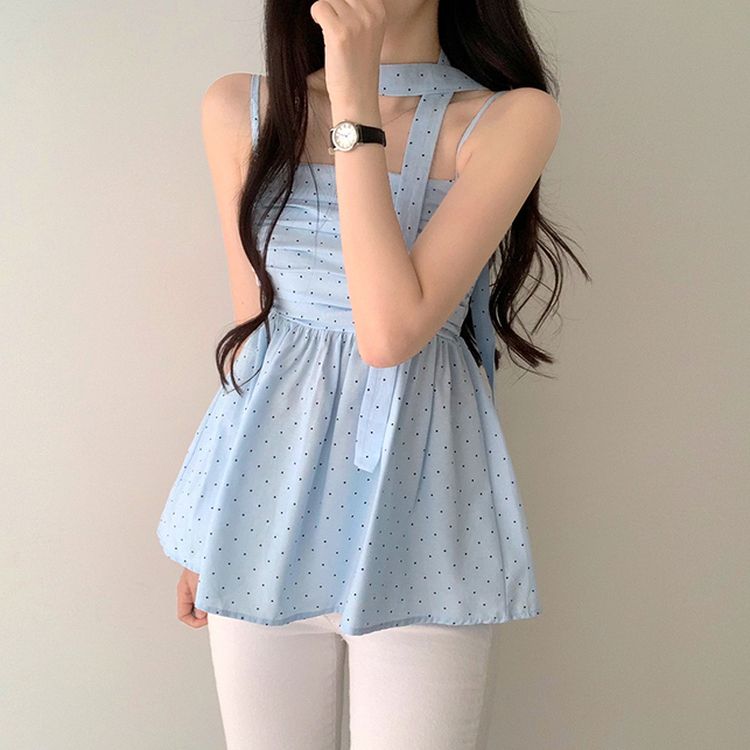 【マフラー付き】ドットキャミソールブラウス SKY BLUE