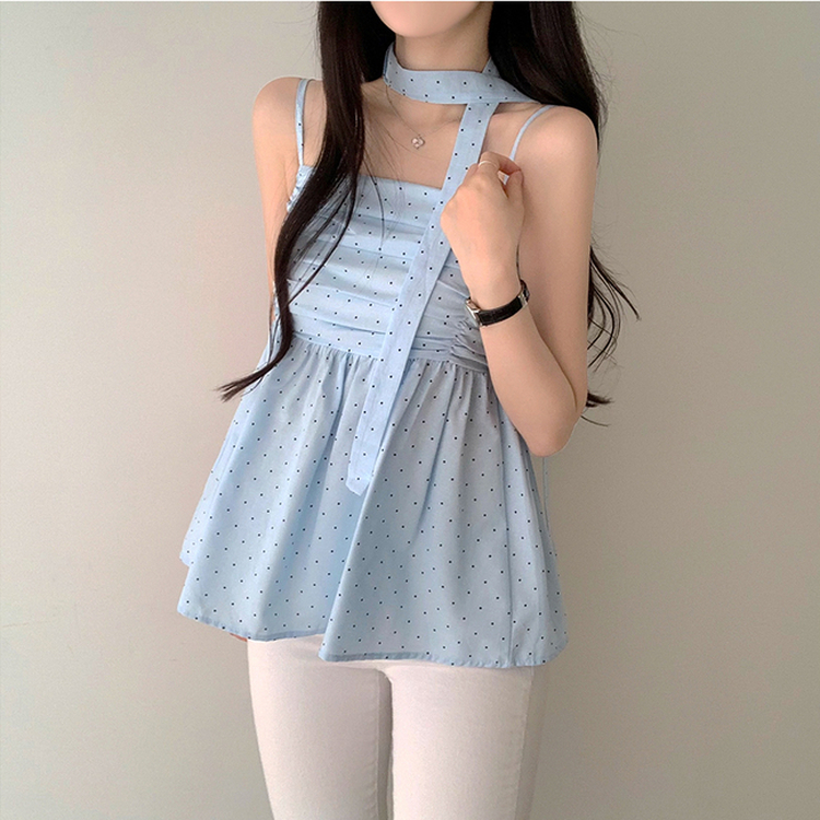 【マフラー付き】ドットキャミソールブラウス SKY BLUE