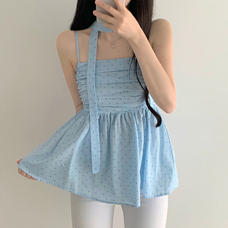 【マフラー付き】ドットキャミソールブラウス SKY BLUE