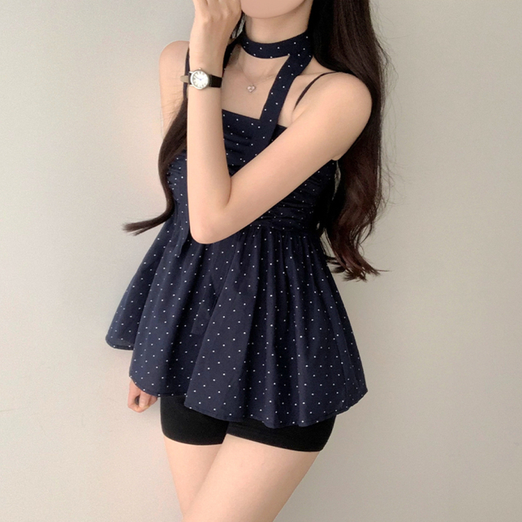 【マフラー付き】ドットキャミソールブラウス NAVY