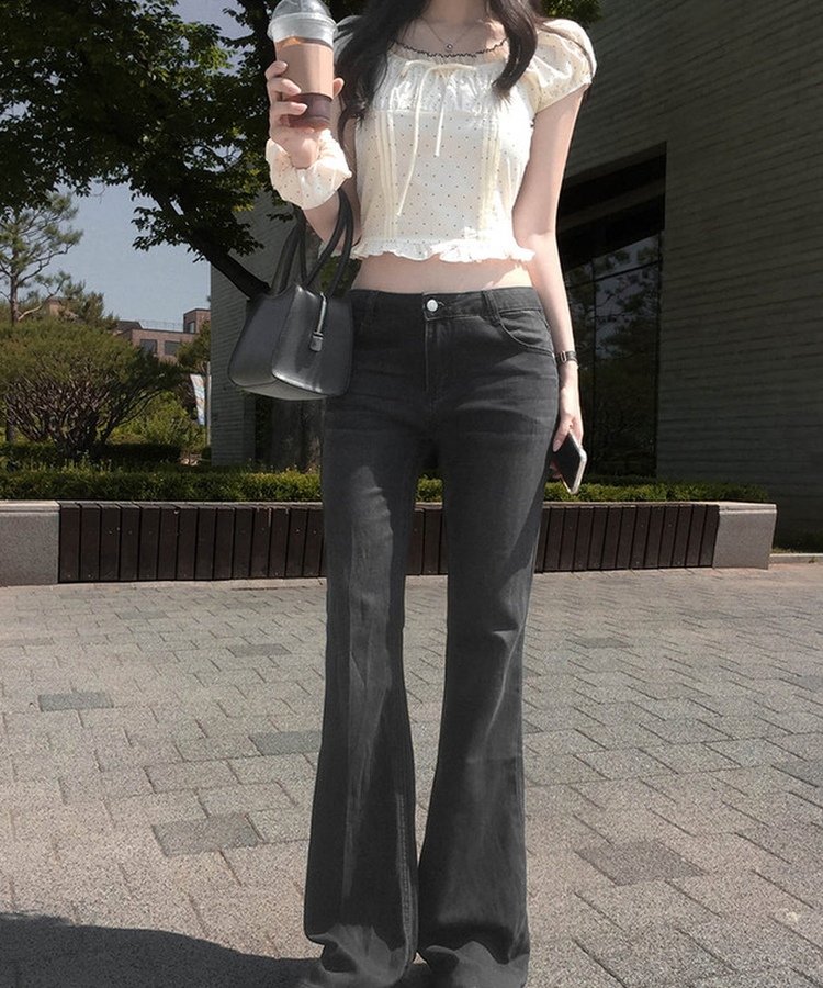【丈別】ローライズデニムブーツカットパンツ BLACK DENIM