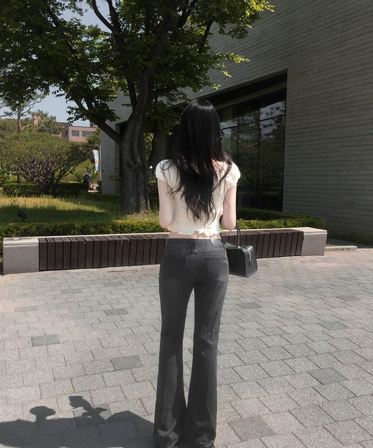 【丈別】ローライズデニムブーツカットパンツ BLACK DENIM