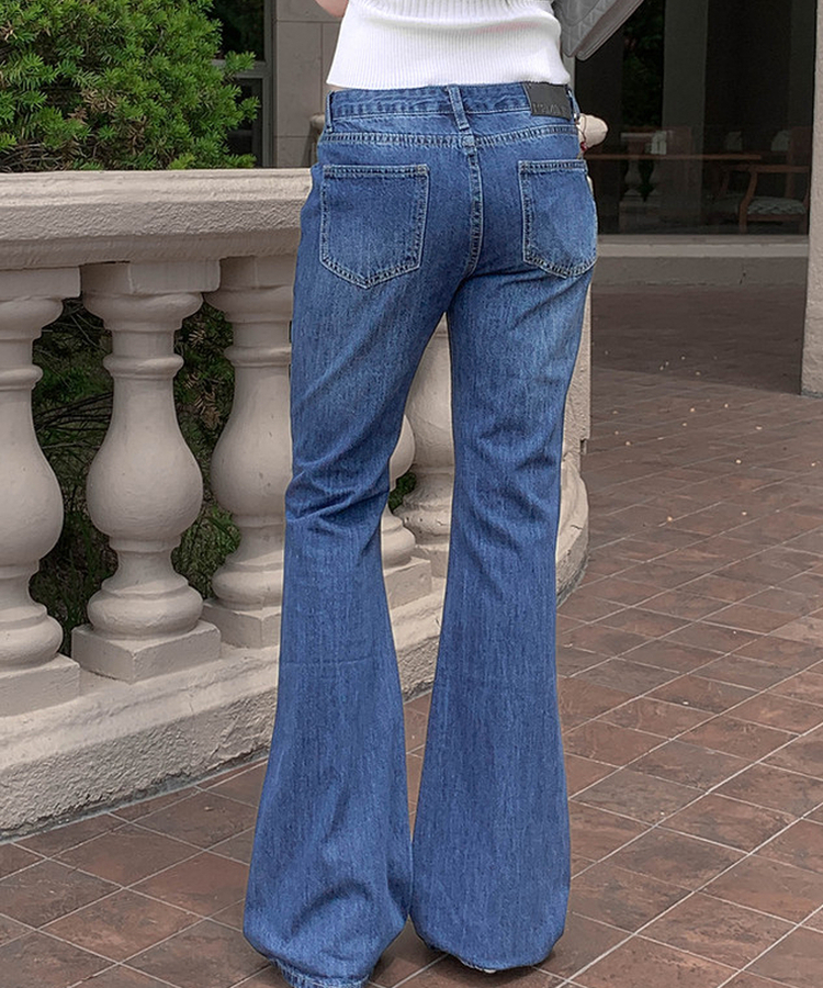 【丈別】ローライズデニムブーツカットパンツ DARK BLUE