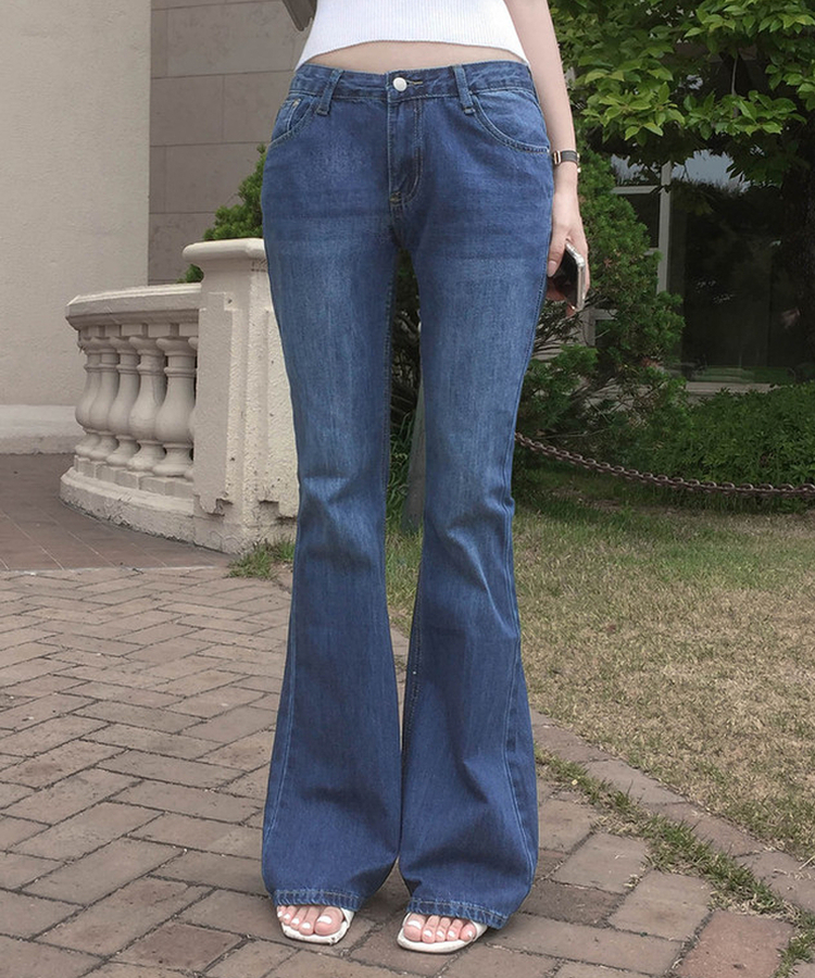 【丈別】ローライズデニムブーツカットパンツ DARK BLUE