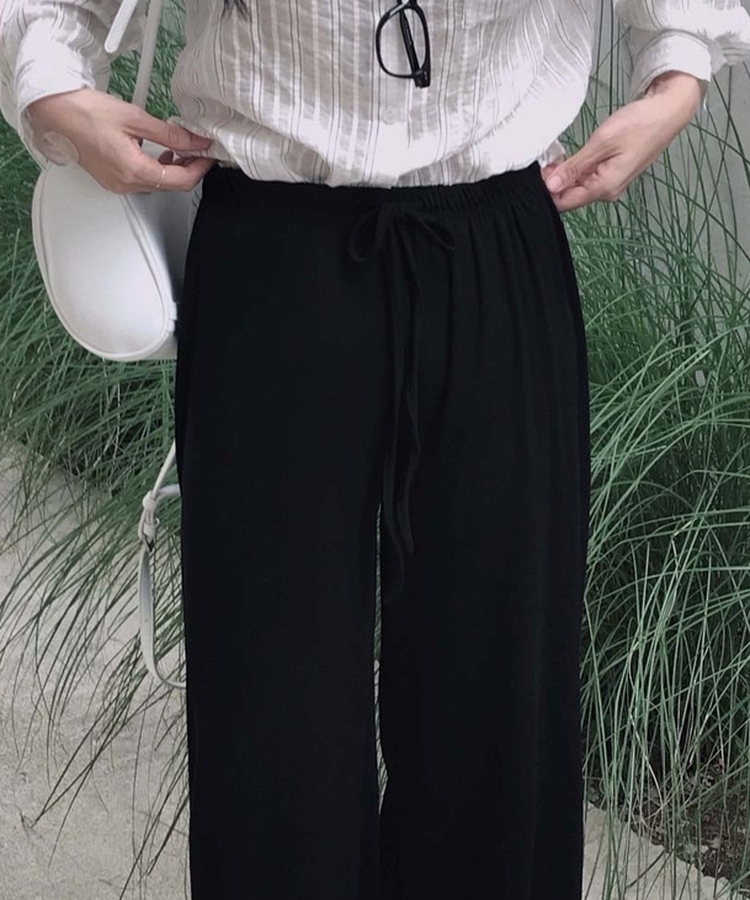 부해보임 없는 일자핏라이즈 허리밴딩 뒷포켓 여름 와이드 밴딩 트레이닝 팬츠 블랙