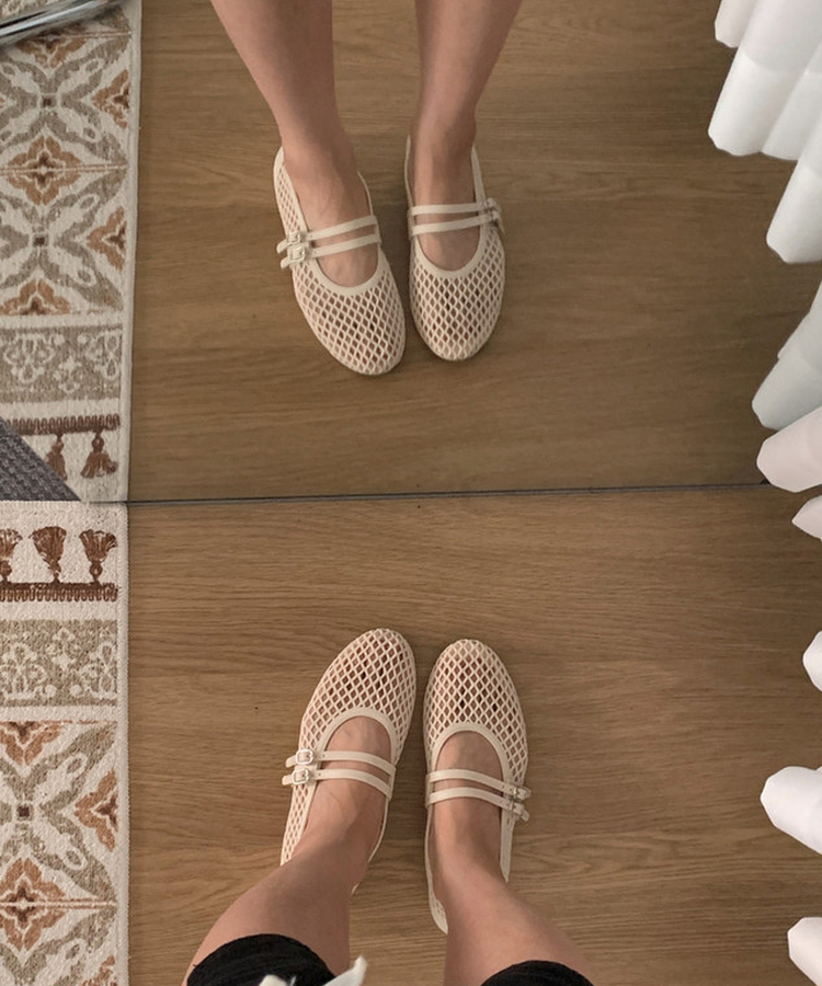 メッシュメリージェーンフラットシューズ BEIGE