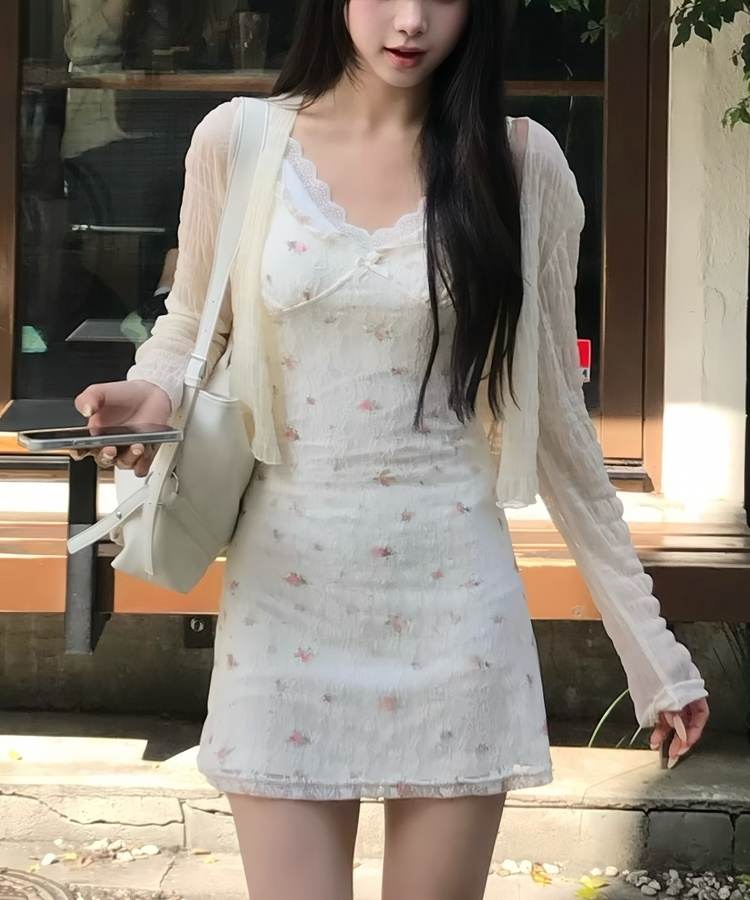 잔꽃 레이스 나시 미니 원피스 크림