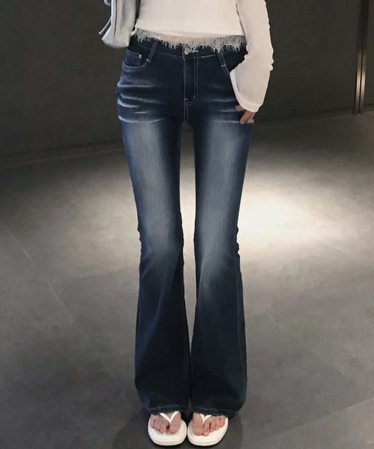 쿨링원단으로 시원하고 가벼운에어쿨 로우라이즈 캣워싱 부츠컷 썸머 데님팬츠 딥블루