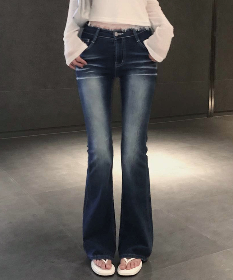 쿨링원단으로 시원하고 가벼운에어쿨 로우라이즈 캣워싱 부츠컷 썸머 데님팬츠 딥블루