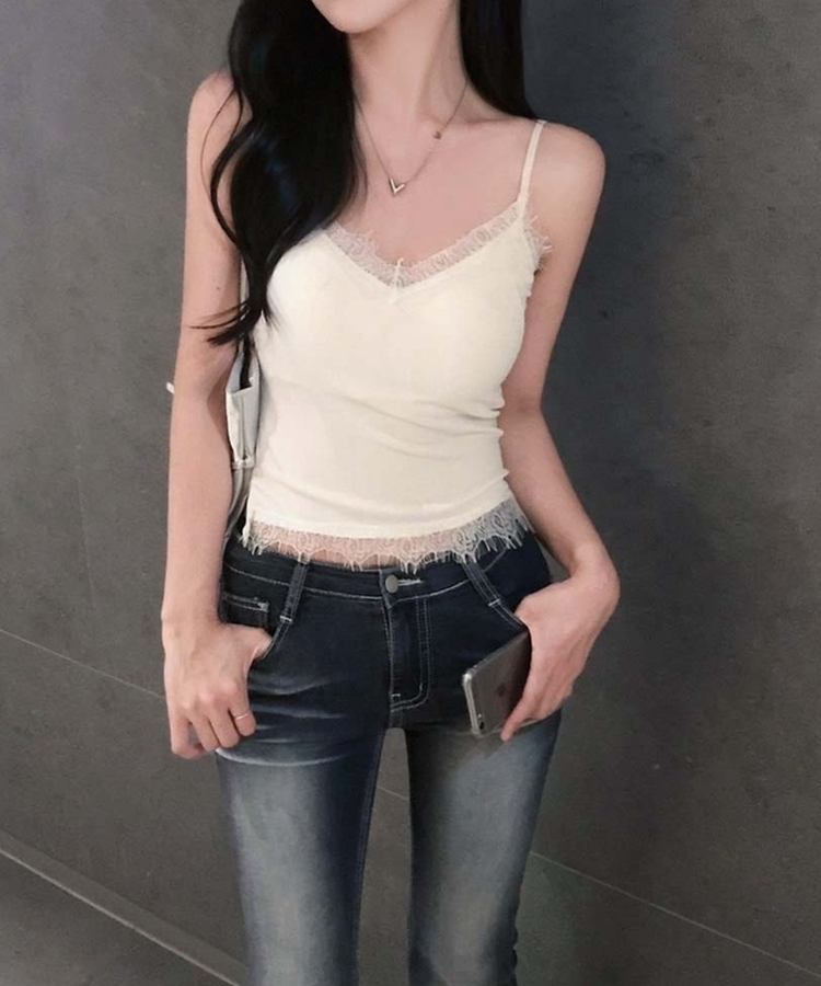 속옷없이 간편하게 입는멀티 레이스 레이어드 캡내장 나시 슬리브리스 아이보리