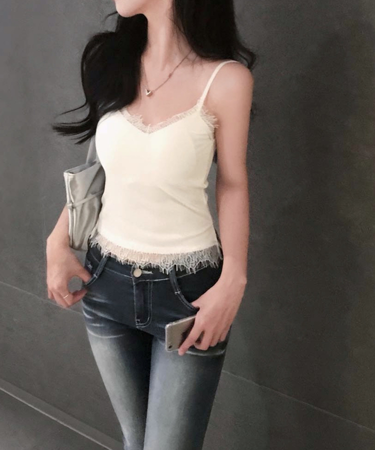 속옷없이 간편하게 입는멀티 레이스 레이어드 캡내장 나시 슬리브리스 아이보리