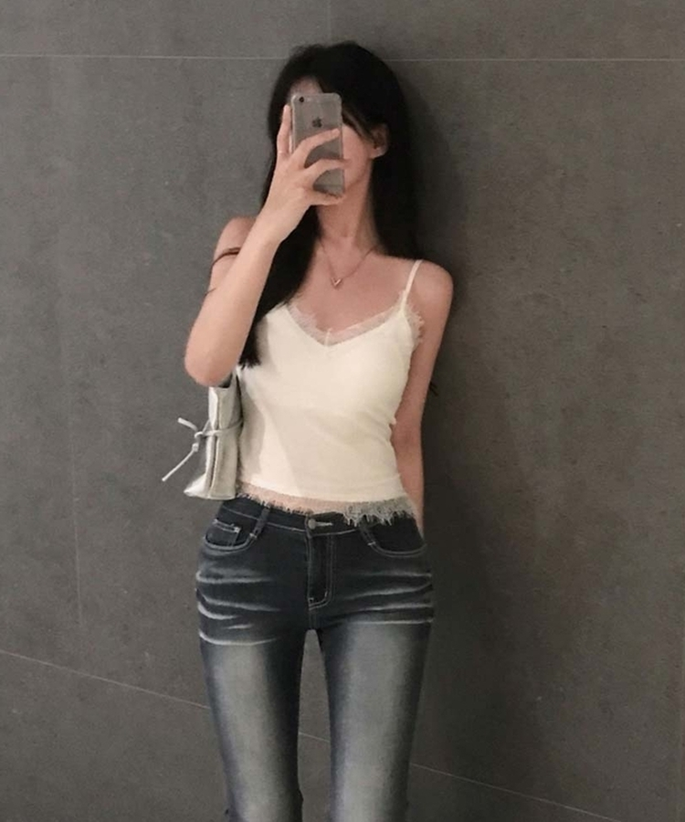 속옷없이 간편하게 입는멀티 레이스 레이어드 캡내장 나시 슬리브리스 아이보리