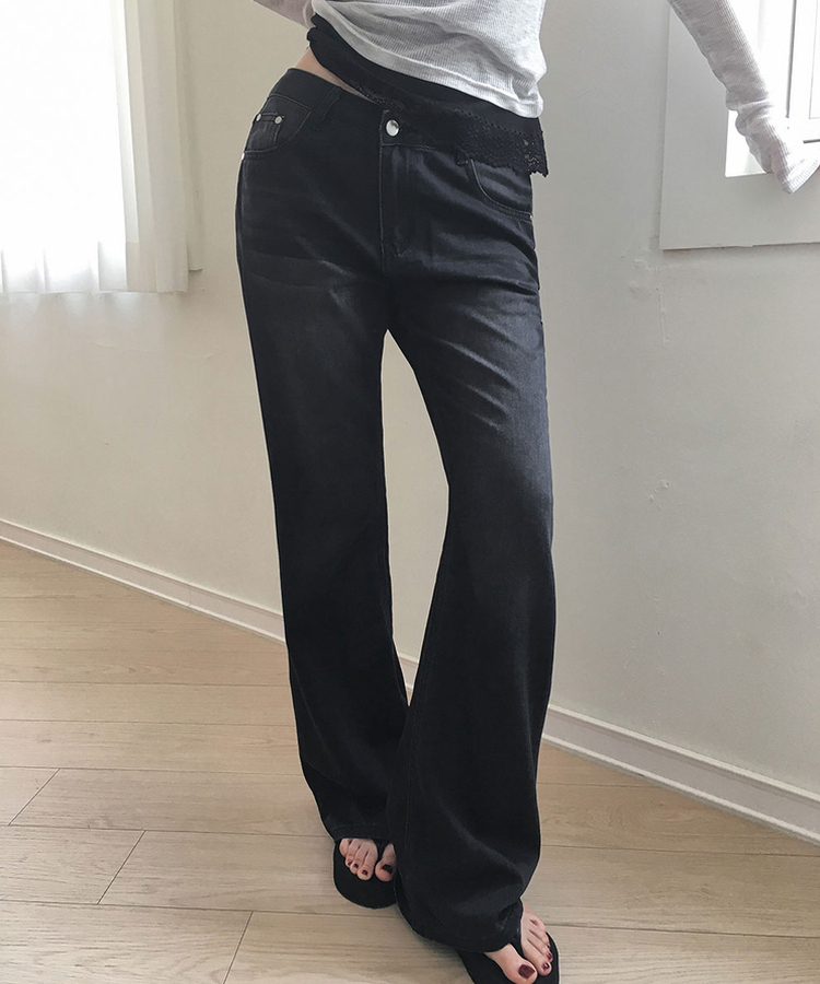 【丈別】ローライズブーツカットデニムパンツ BLACK DENIM
