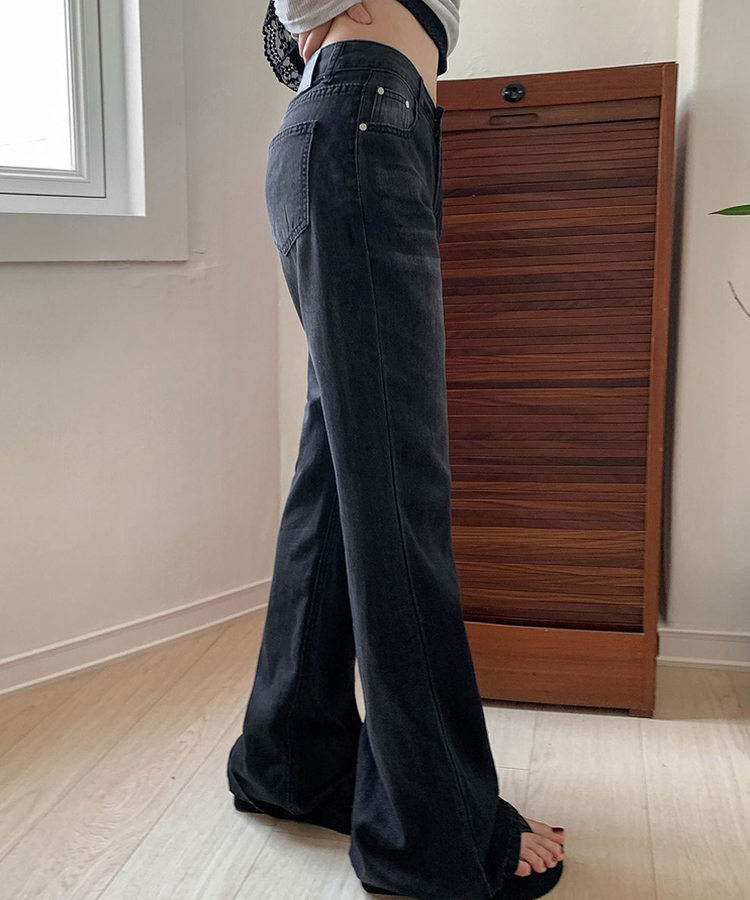 【丈別】ローライズブーツカットデニムパンツ BLACK DENIM