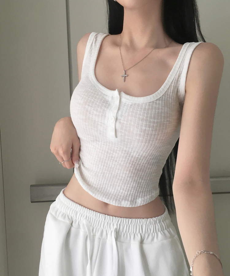 케슈 골지 단추 나시 모달 밑단 굴림 민소매 슬리브리스 쫀쫀 말라핏 여리여리 데일리룩 캐주얼 레이어드 이너템 여름신상여름나시 아이보리
