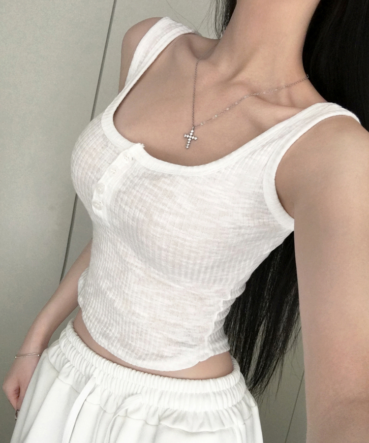 케슈 골지 단추 나시 모달 밑단 굴림 민소매 슬리브리스 쫀쫀 말라핏 여리여리 데일리룩 캐주얼 레이어드 이너템 여름신상여름나시 아이보리