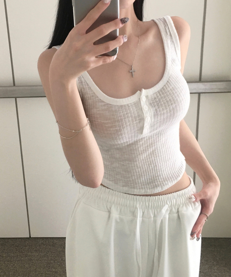 케슈 골지 단추 나시 모달 밑단 굴림 민소매 슬리브리스 쫀쫀 말라핏 여리여리 데일리룩 캐주얼 레이어드 이너템 여름신상여름나시 아이보리