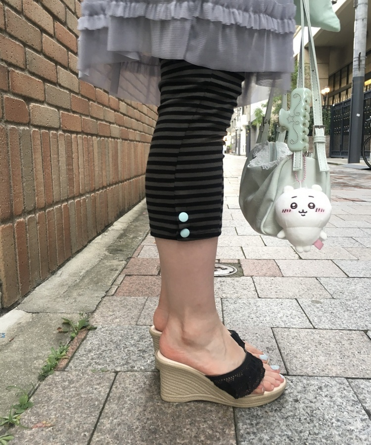 스트라이프 레깅스 팬츠 블랙