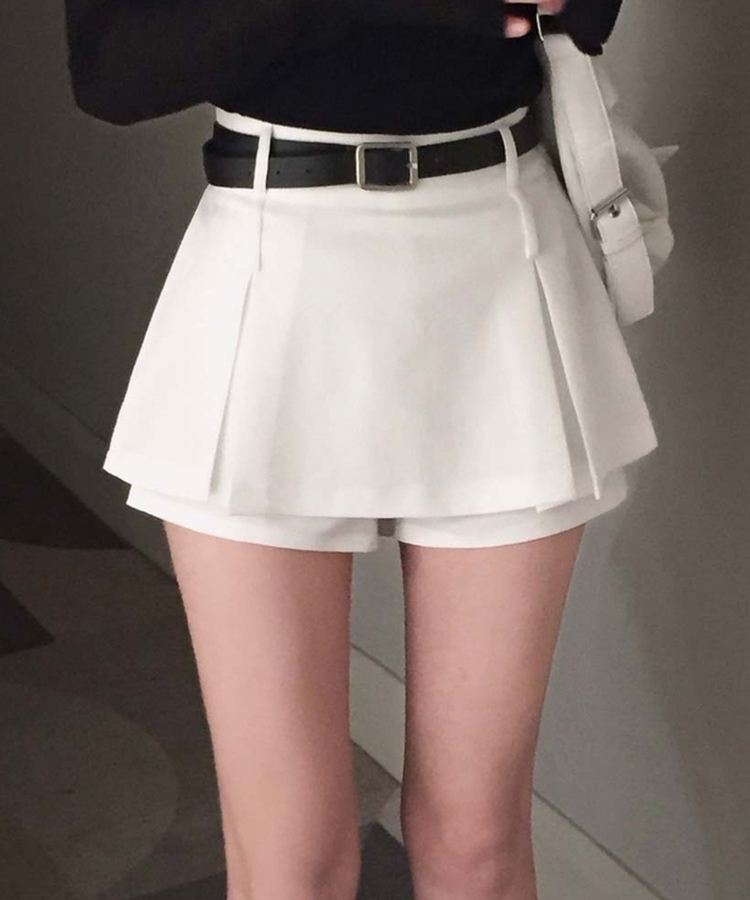 앞뒤가 다른 플리츠 디자인2텐더 A라인 플리츠 미니 치마바지 스커트 아이보리