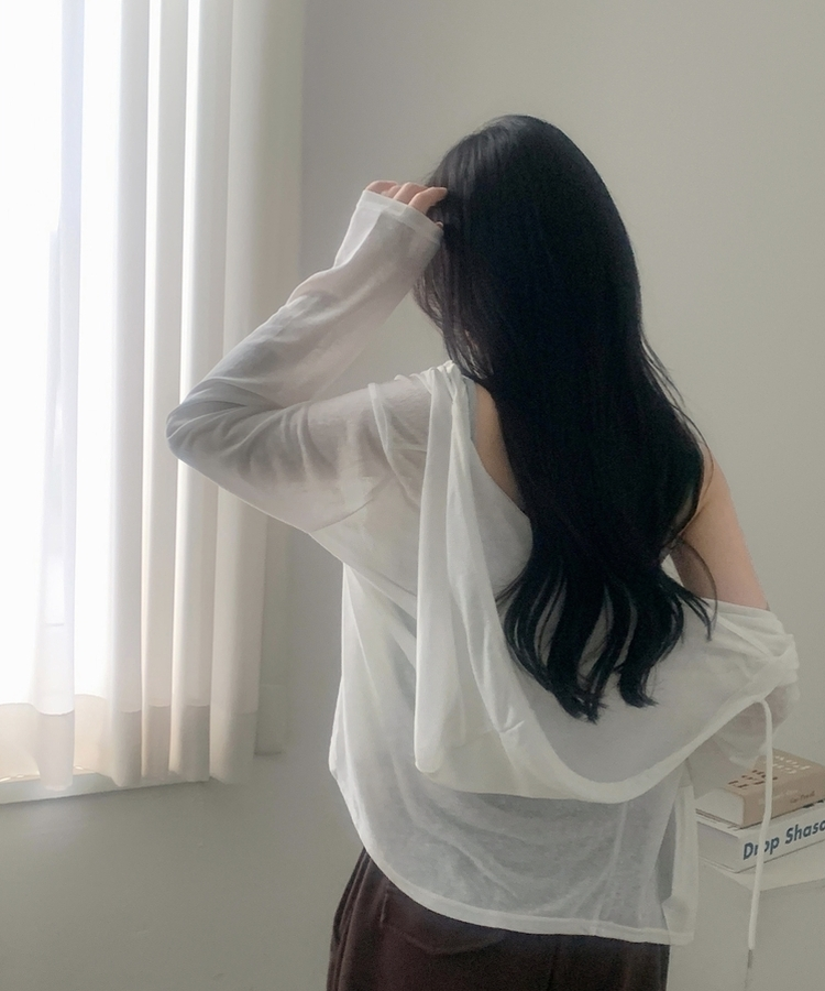 베스 슬러브 시스루 여리핏 투웨이 후드집업점퍼 5color 화이트