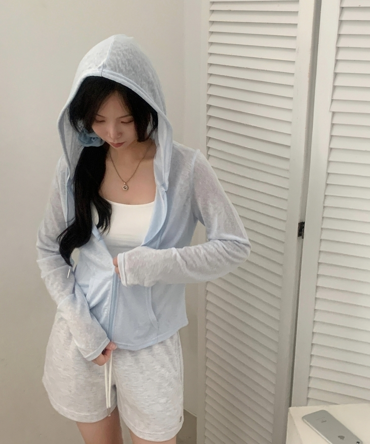 베스 슬러브 시스루 여리핏 투웨이 후드집업점퍼 5color 소라