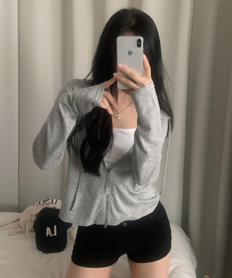 베스 슬러브 시스루 여리핏 투웨이 후드집업점퍼 5color 그레이