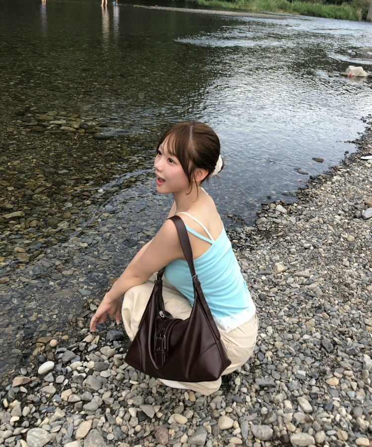 レースVネックスリムキャミソール AQUA BLUE