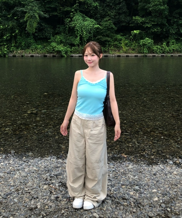 レースVネックスリムキャミソール AQUA BLUE