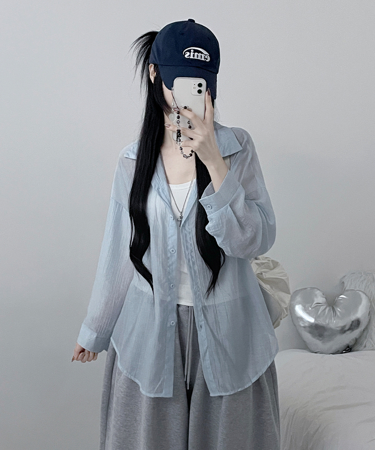 쿨아이스시스루포켓루즈핏긴팔셔츠남방 소라