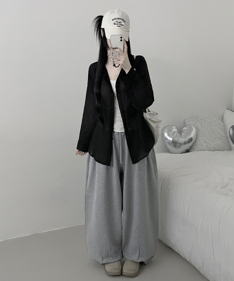 쿨아이스시스루포켓루즈핏긴팔셔츠남방 블랙