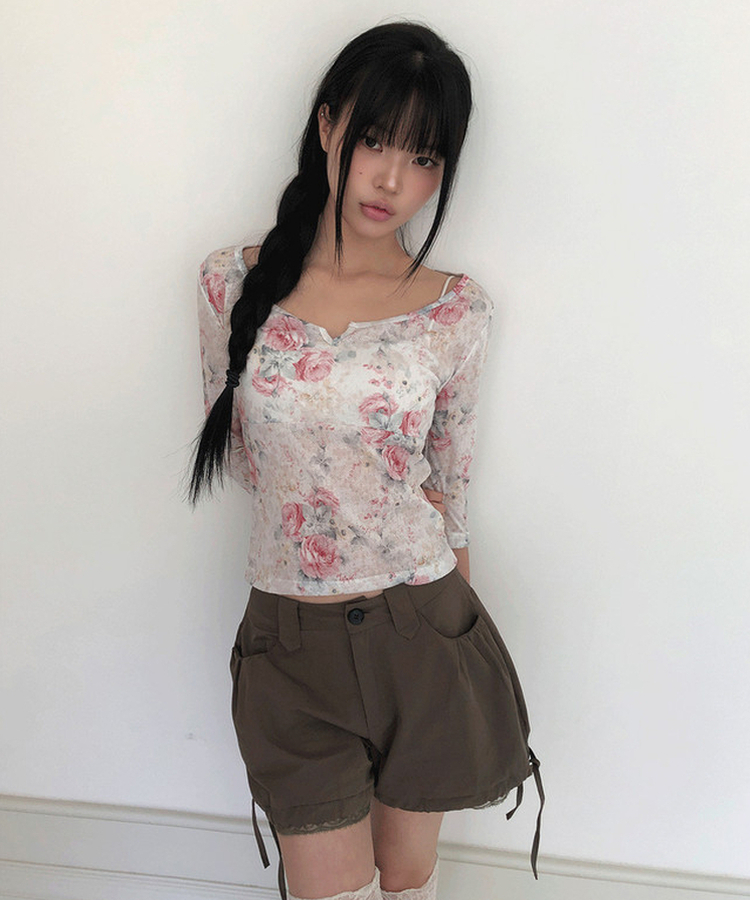 フラワー7分丈Tシャツ CREAM