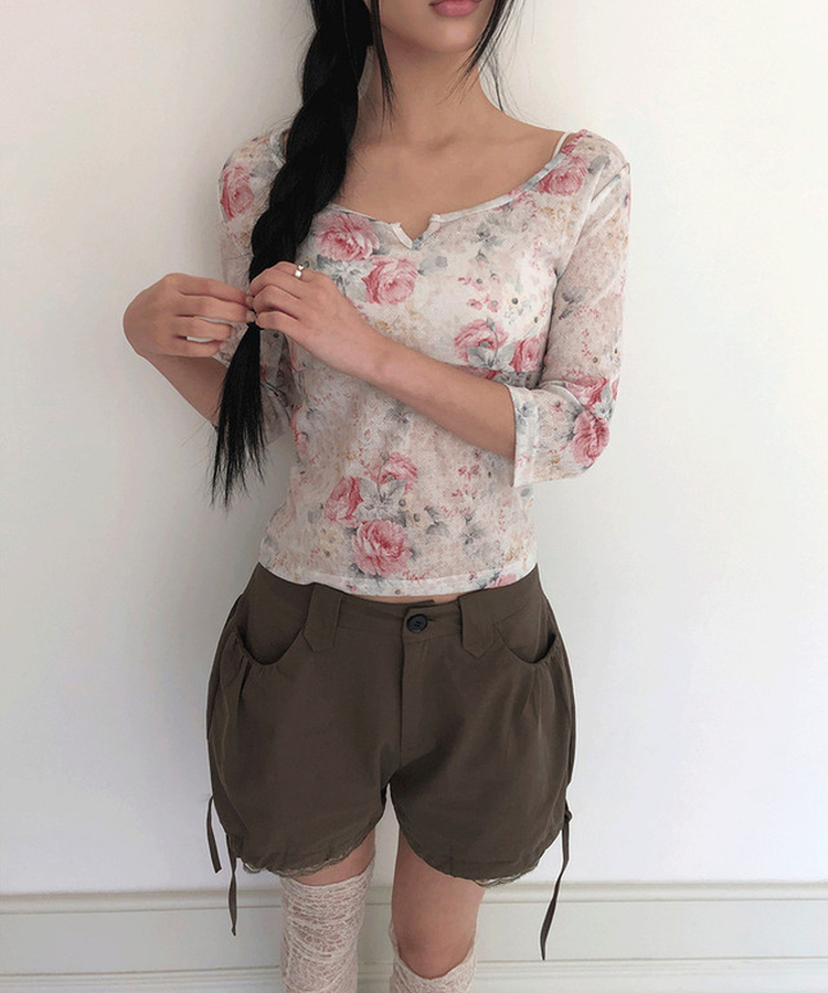 フラワー7分丈Tシャツ CREAM