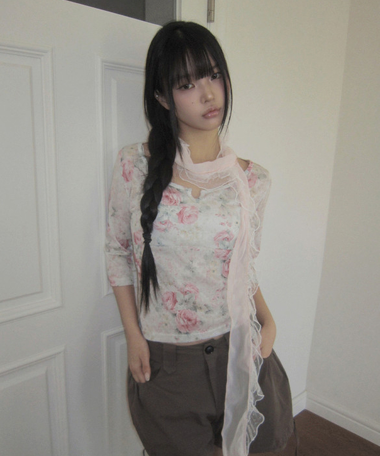フラワー7分丈Tシャツ CREAM