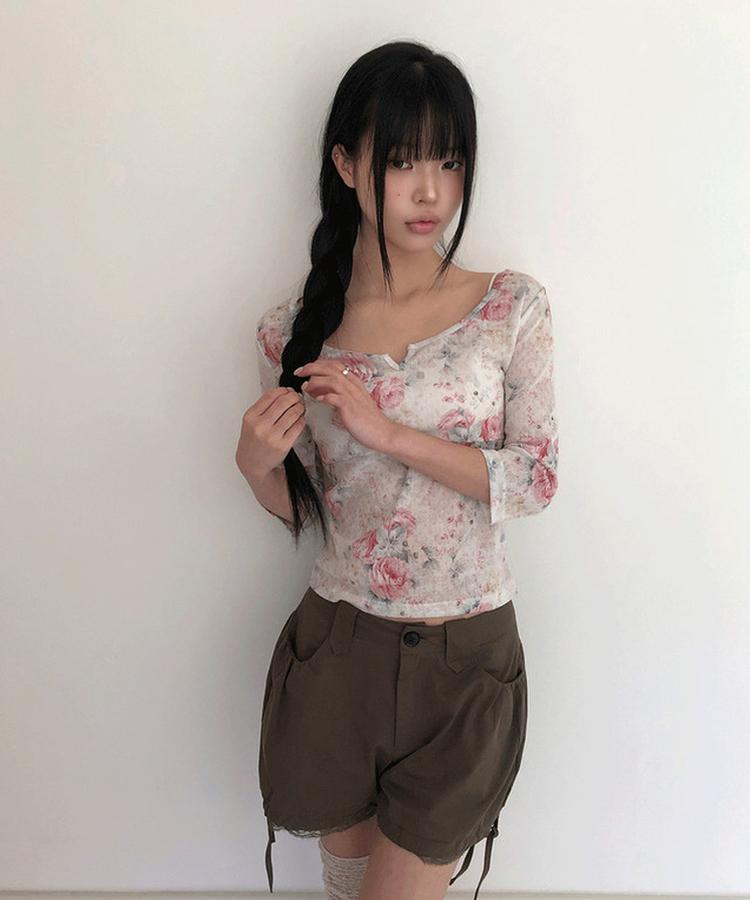 フラワー7分丈Tシャツ CREAM